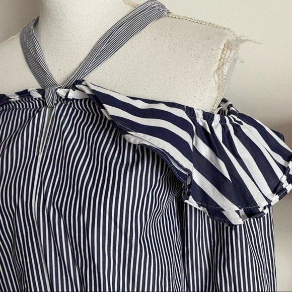J. Crew • Navy Stripe Off Shoulder Ruffle Blouse - Picture 6 of 10